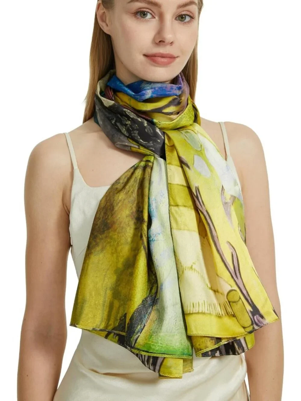 Floral Long Lightweight Scarf for Women | Silk Feel Head Shawl | Double-Sided
